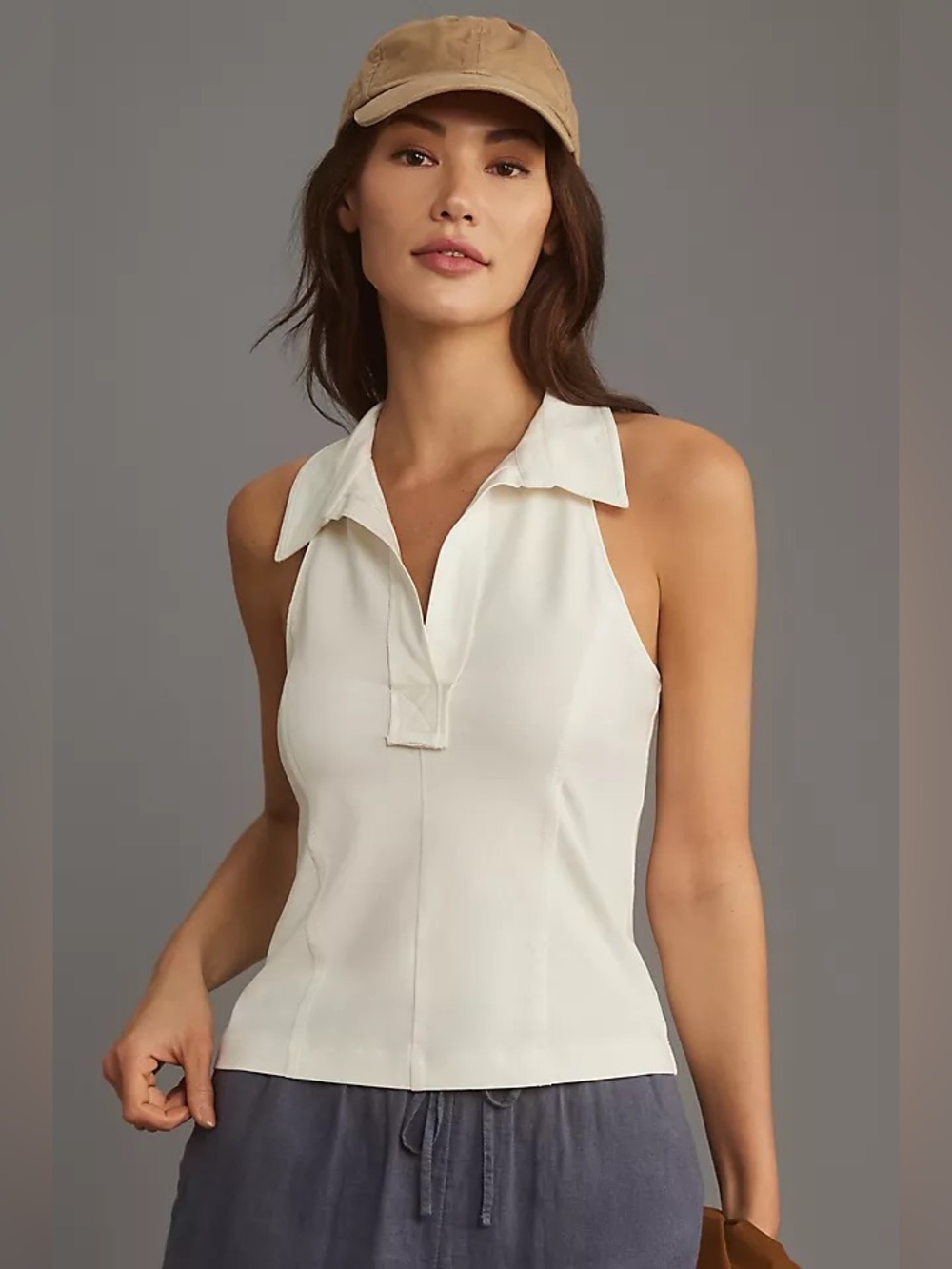 PILCRO Anthropologie Reworked Halter Tank White XXS
